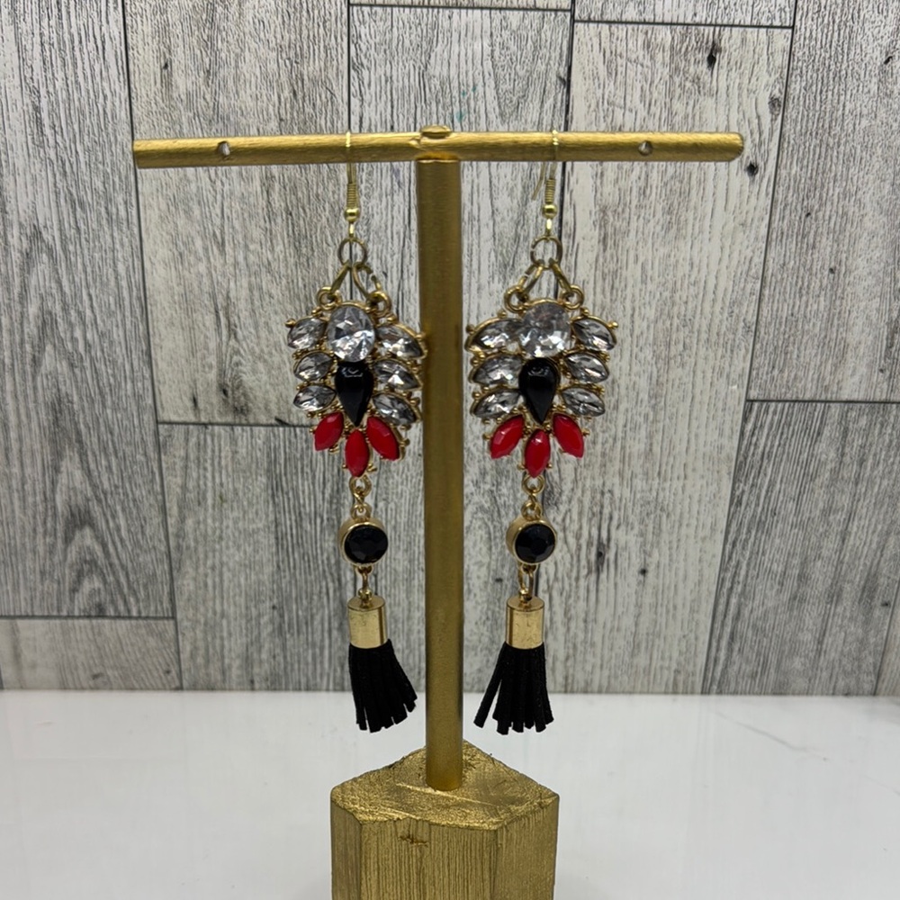 Elegant Gold and Black Tassel Earrings